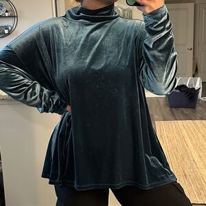 Nordstrom Teal Velvet Turtleneck Top
